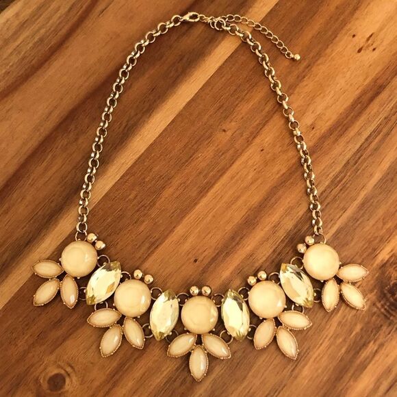 Cream and Gold Resin Statement Necklace | 17” Adjustable - Picture 1 of 2